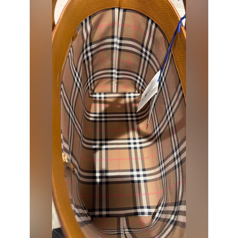 ❌sold-Burberry Brown Pebbled Leather Tote Bag House Check New - Picture 5 of 9